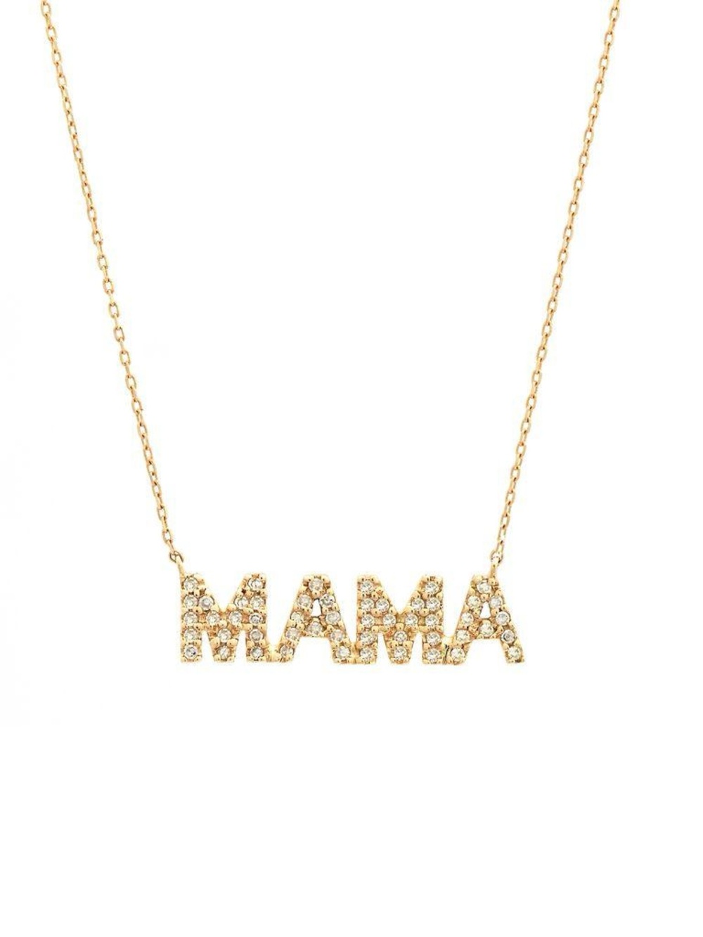 14K Real Yellow Gold Mama Single Micro Pave Diamond Necklace 16+2″